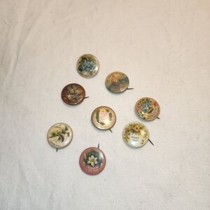Ant. Adevertising Religious Pinback Buttons Set Of 8 Different Companys